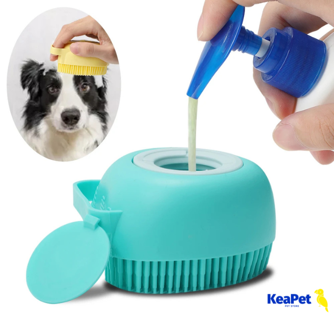 2-In-1 Silicone Pet Bath & Massage Brush With Shampoo Storage For Dogs And Cats