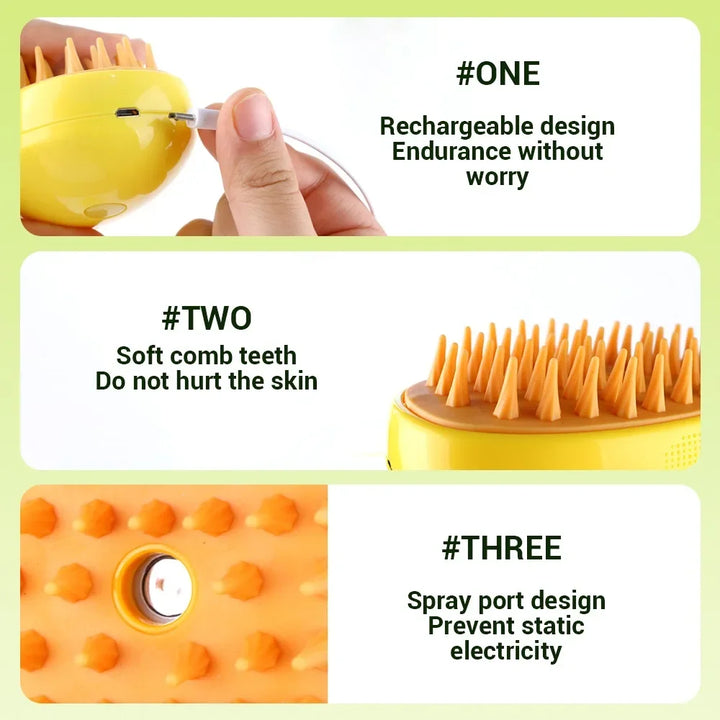 Cat Dog Steamy Brush - 3-in-1 Electric Steam Brush for Massage and Grooming