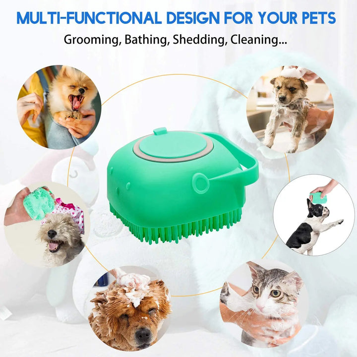 2-In-1 Silicone Pet Bath & Massage Brush With Shampoo Storage For Dogs And Cats